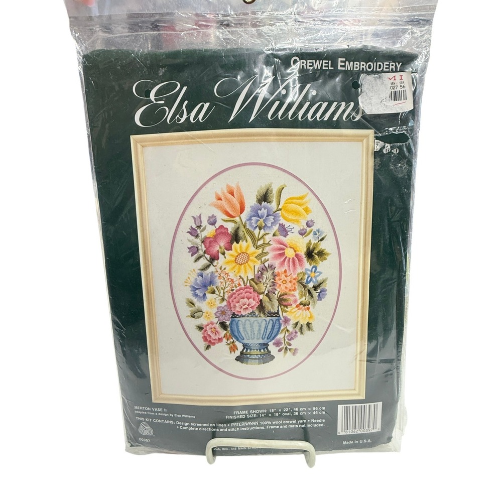 New Vintage Elsa Williams Crewel Embroidery Kit Merton Vase II Floral 14x18 Oval